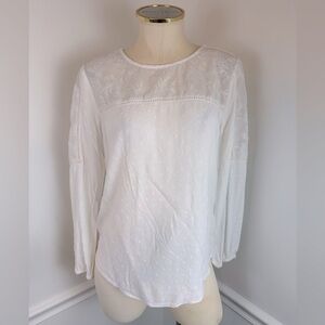 LOFT White Textured Lightweight Long-Sleeve Top | Size Small